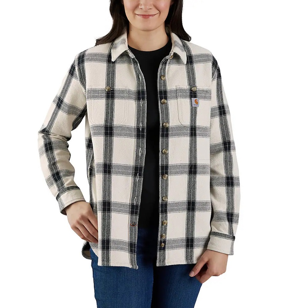 Carhartt Loose Fit Heavyweight Twill Longsleeve Black and White Plaid Shirt XS